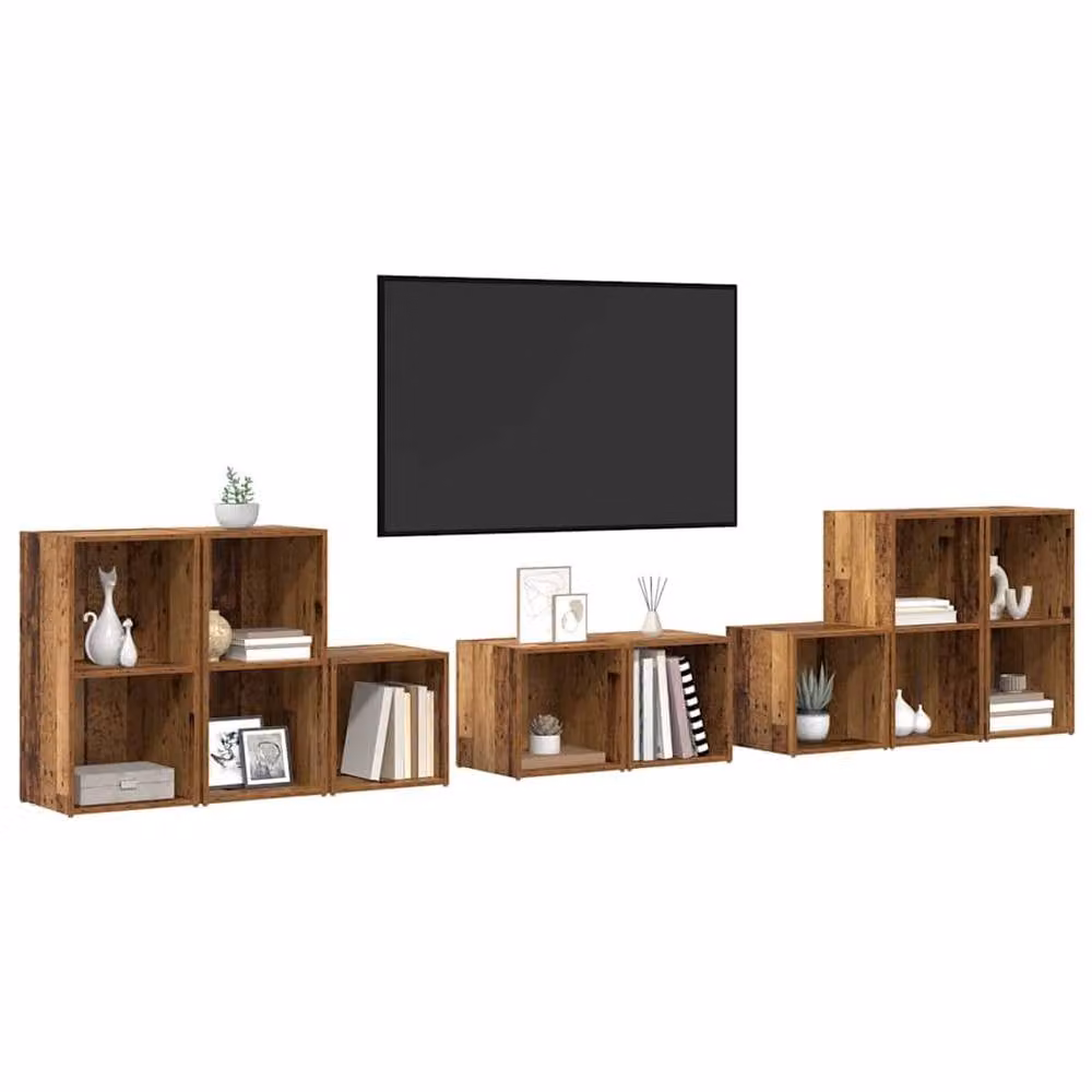 Berkfield Home 8-Piece Modern TV Cabinet Set with Storage Shelves in Brown Old Wood Engineered Wood – 3