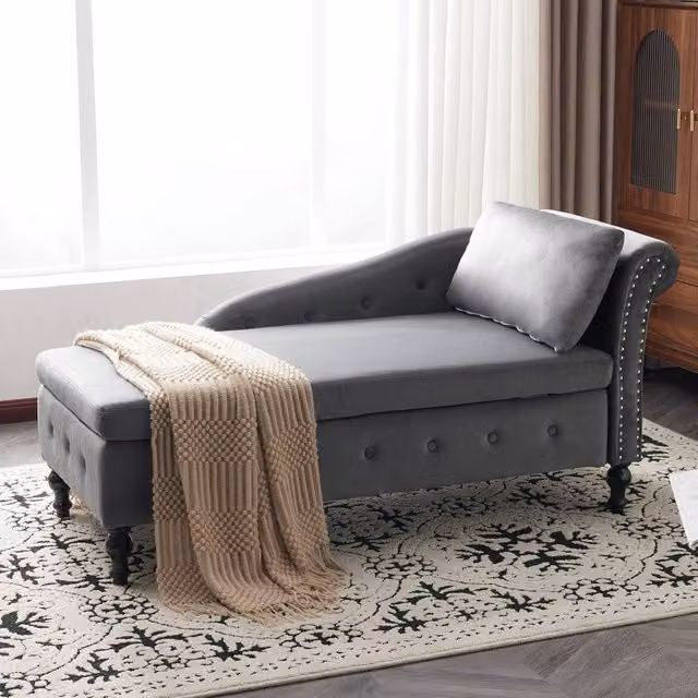 Matteo Velvet Chaise Lounge Sofa with Storage, Grey – 1