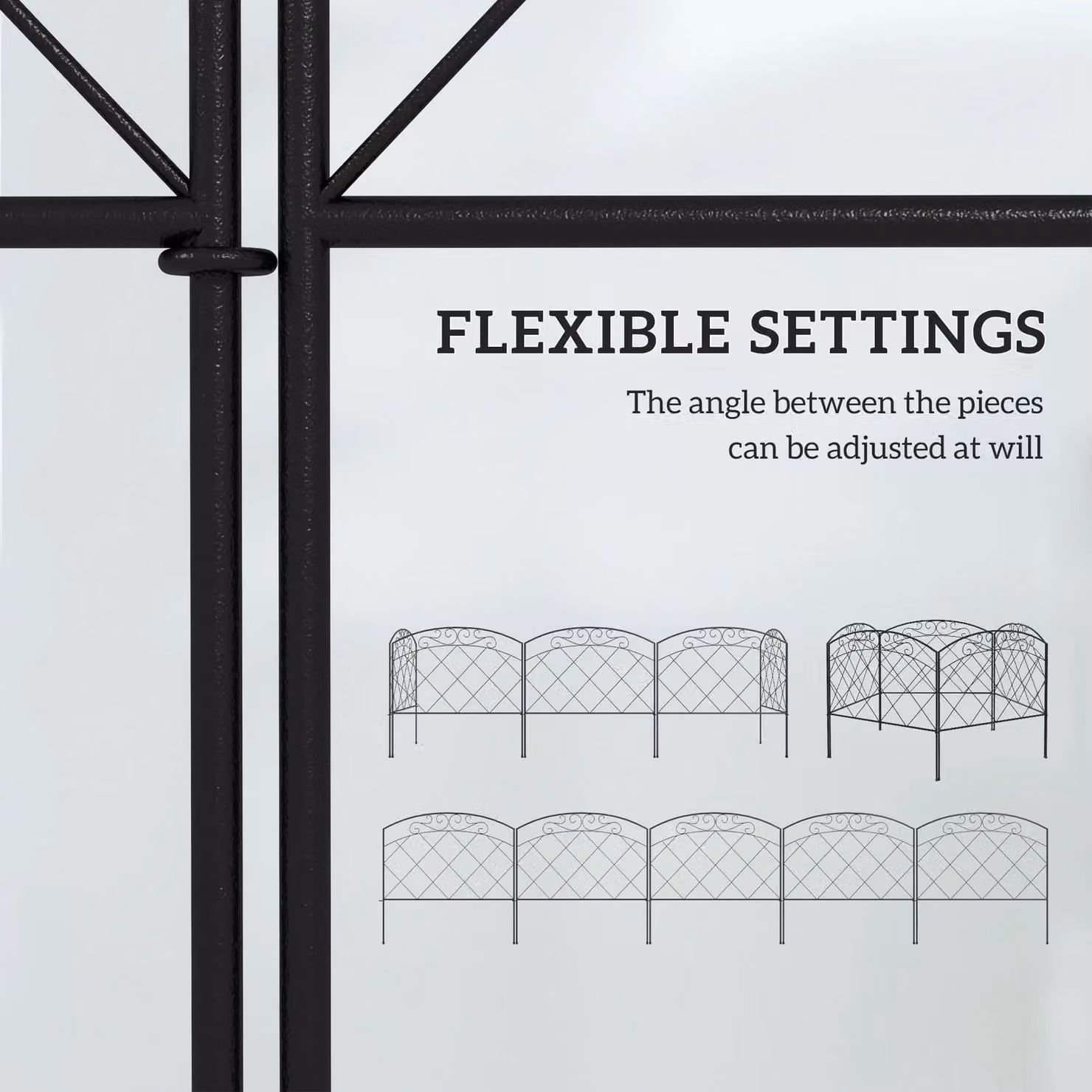 Outsunny Black Metal Swirl Decorative Garden Picket Fence Panels, H: 61 cm x W: 3 m – 6