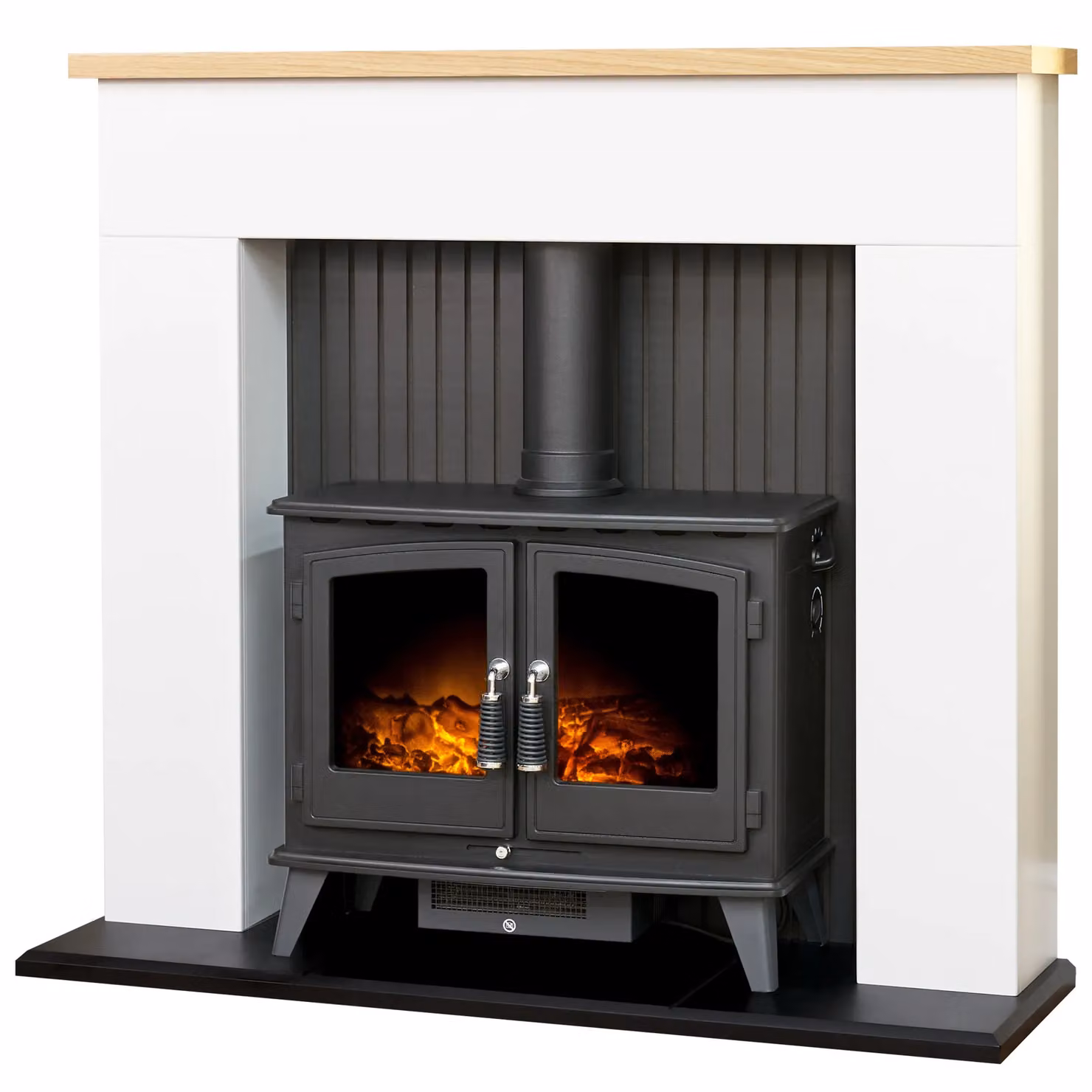 Adam Fires & Fireplaces Innsbruck Electric Stove Fireplace in Pure White and Woodhouse Electric Stove in Black, 45 Inch – 2