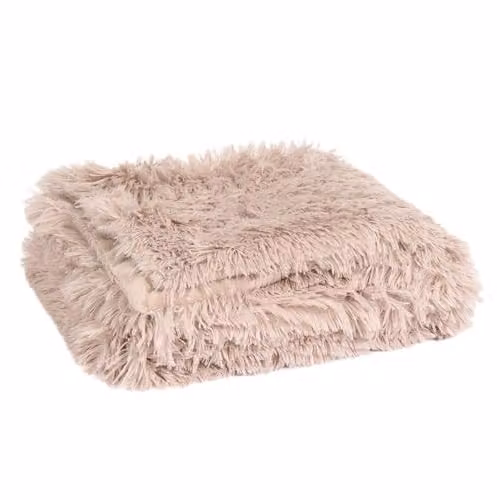 OHS Fluffy Fleece Throw Blanket in Beige, W/D/H: 200 x 240 cm – 1