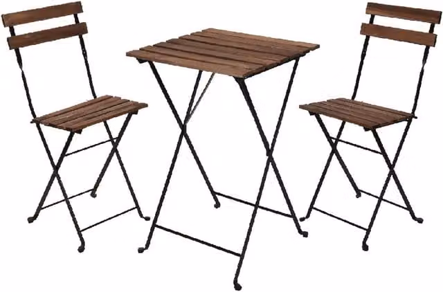 Idooka Industrial Metal and Acacia Wood Garden Bistro Set in Black and Brown