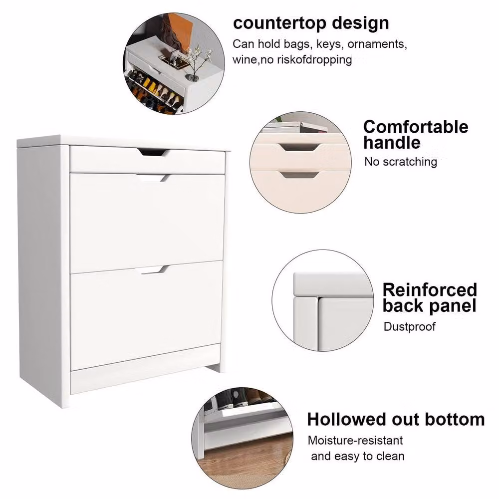 KORVIXA Modern White 2-Drawer Shoe Cabinet, W: 90 cm, D: 90 cm, H: 90 cm – 5