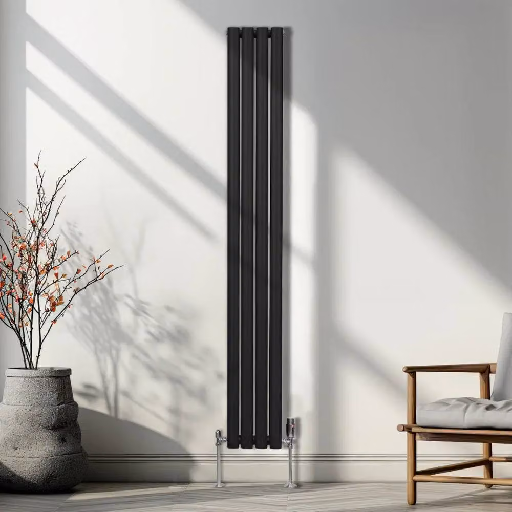 Monstershop Oval Column Radiator and Valves in Black, H 180 cm x W 24 cm – 4