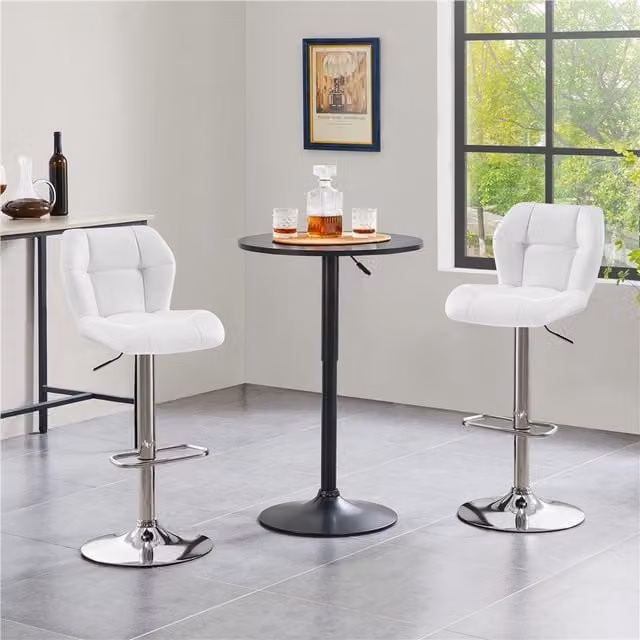 Yaheetech Adjustable Swivel Kitchen Counter Bar Stools in White Synthetic Leather and Metal
