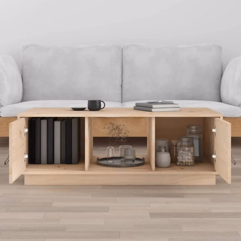 Berkfield Home Rustic Solid Wood Pine Coffee Table, Brown, W: 100 cm, D: 50 cm, H: 35 cm – 1