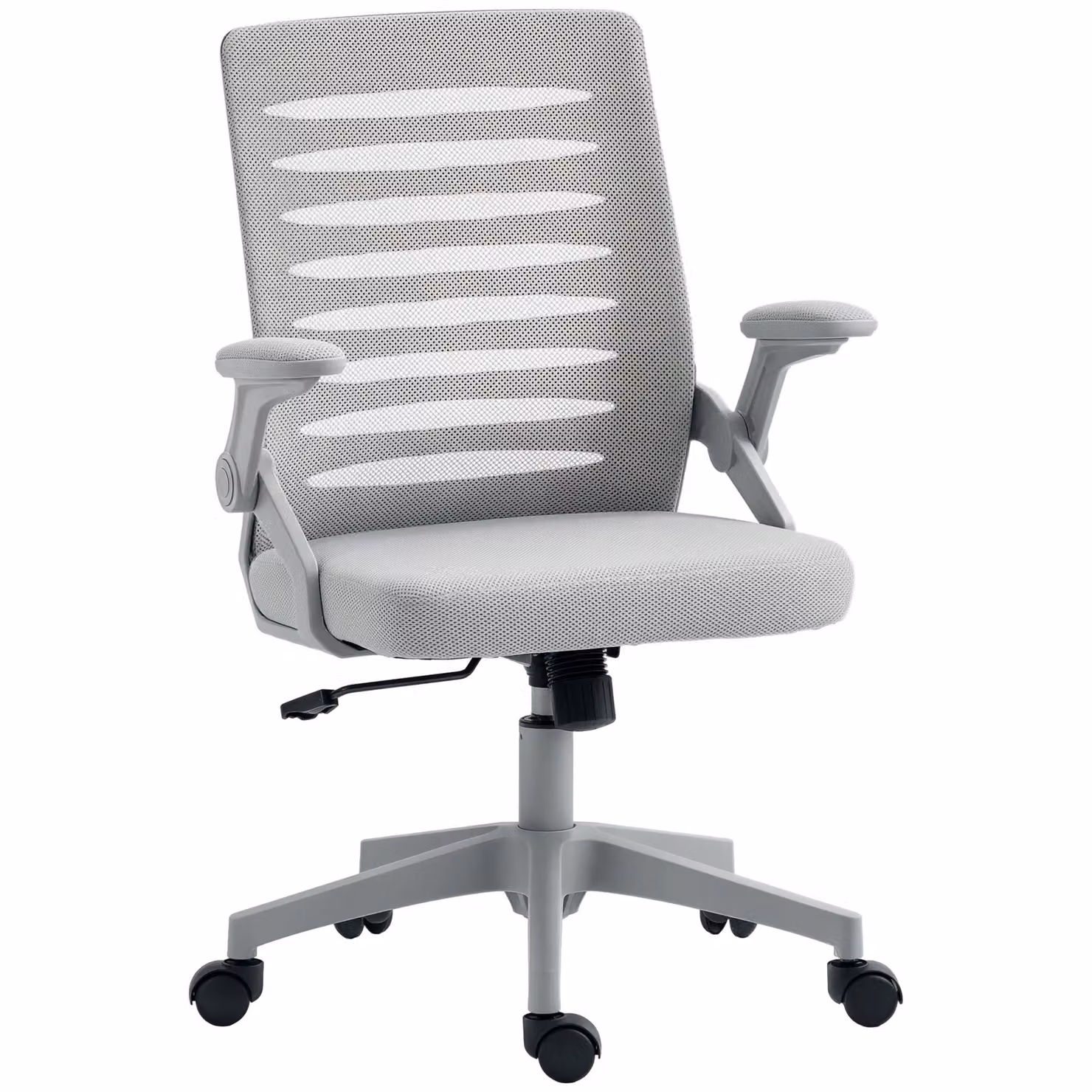 VINSETTO Grey Fabric Mesh Swivel Task Chair with Armrests and Lumbar Support for Home or Office – 2