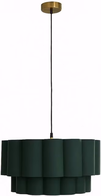 CGC Selina Scalloped Two Tier Cream and Green Fabric Drum Lampshade, Diameter: 48 cm