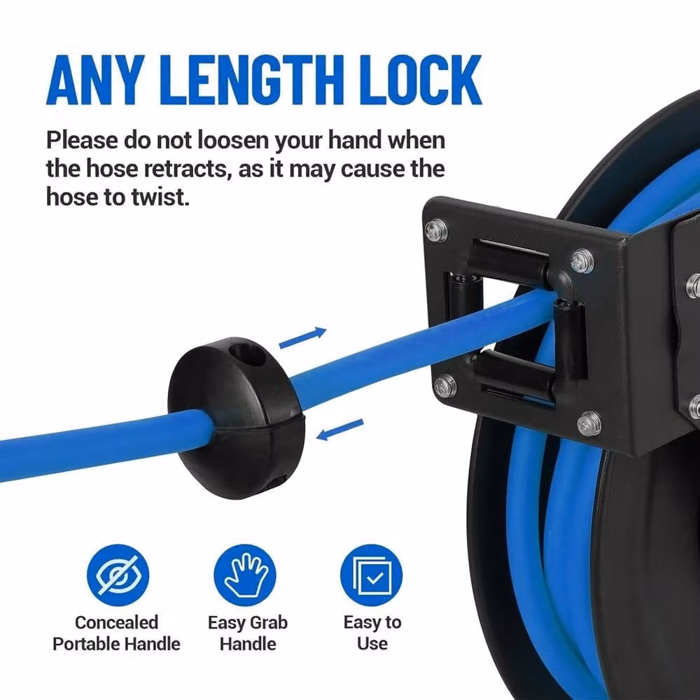 VOGREX Wall Mounted Retractable Air Hose Reel, 3/8 inch, 25ft, Blue – 4