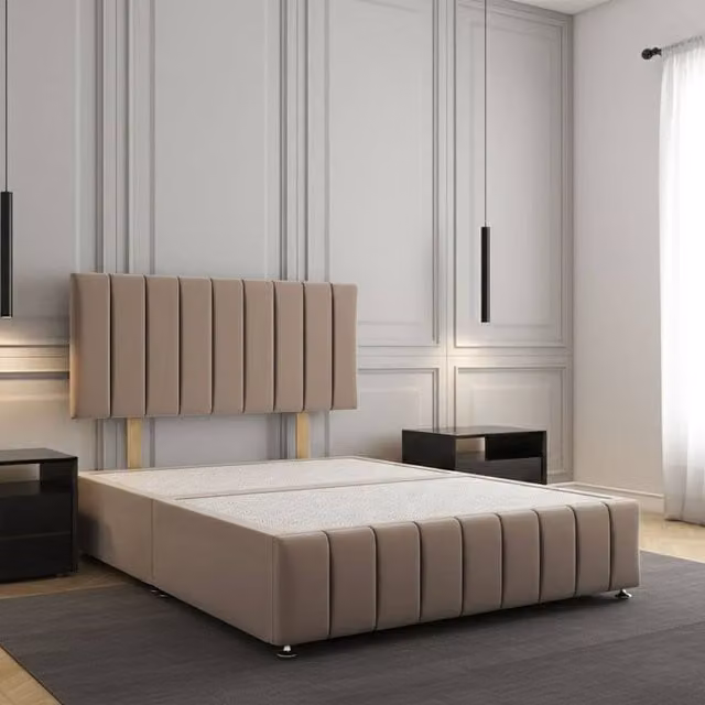 Regional Furnishings Bronze Velvet Upholstered Single Divan Bed with 24 inch Headboard and Footboard, W/D/H: 90 x 190 cm