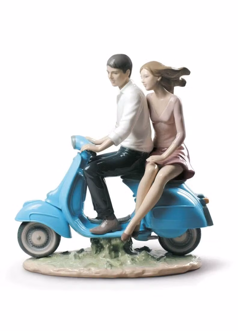 Lladró Riding with You Couple Porcelain Figurine in Blue