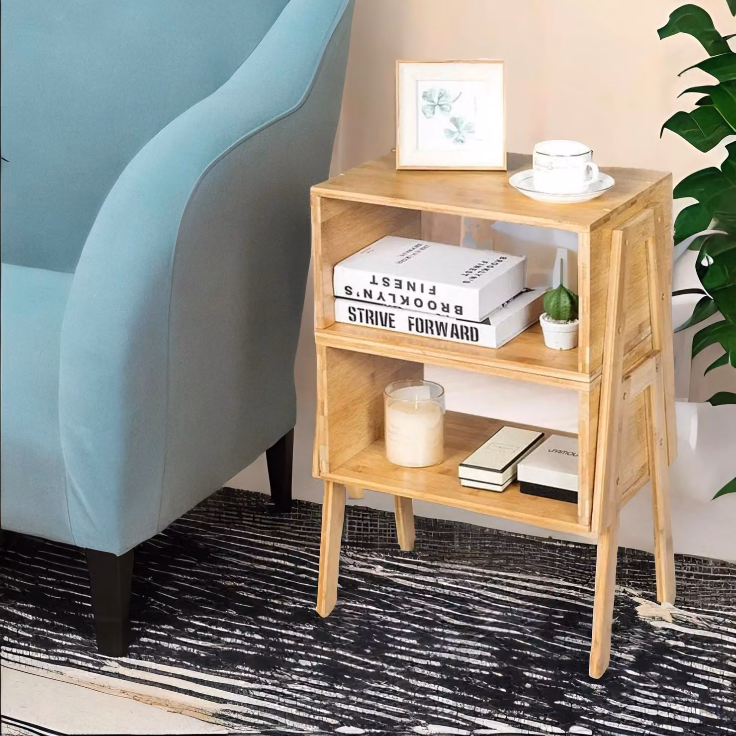 Rafaelo Mobilia Set of 2 Brown Bamboo Stackable Bedside Tables – 2