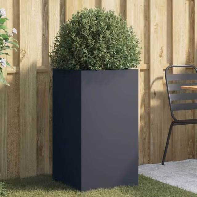 Berkfield Home Anthracite Steel Planter in Black, W/D/H: 42 x 38 x 75 cm