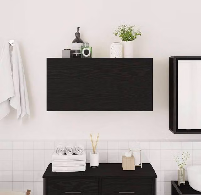 Berkfield Home Black Decorative Bathroom Wall Cabinet W: 80 cm, D: 25 cm, H: 40 cm
