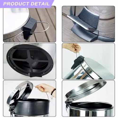 Gr8 Home 30 Litre Stainless Steel Foot Pedal Bin with Soft Close Lid and Removable Inner Bucket in Silver – 3