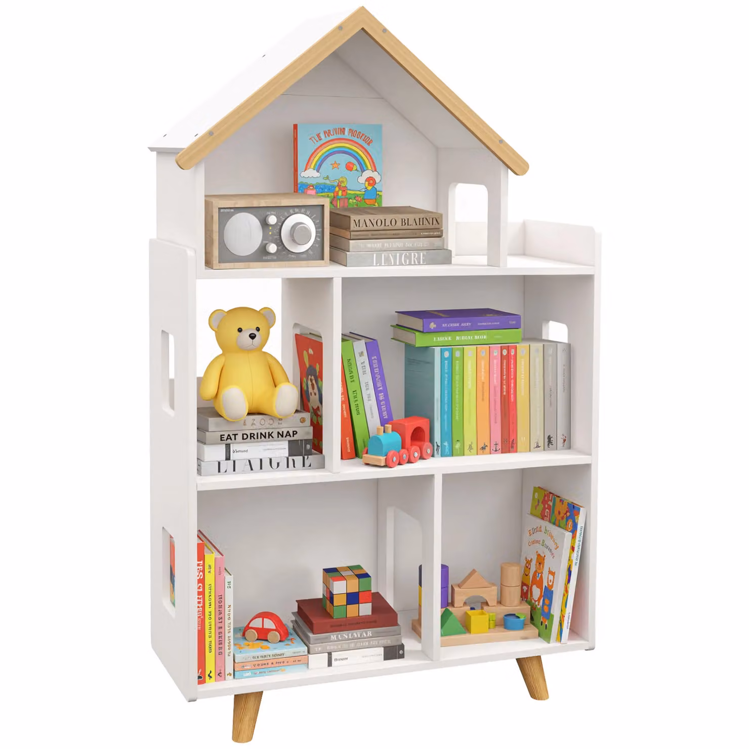 ZONEKIZ 3 Tier Childrens Toy Storage Shelf and Bookcase with 6 Cubbies, White – 2