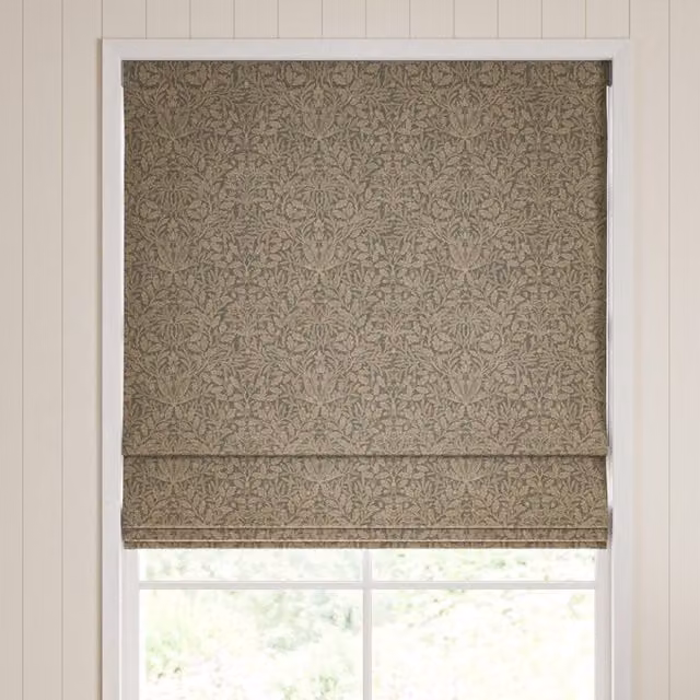 William Morris Acorn Velvet Made To Measure Roman Blind in Truffle Brown Floral Pattern