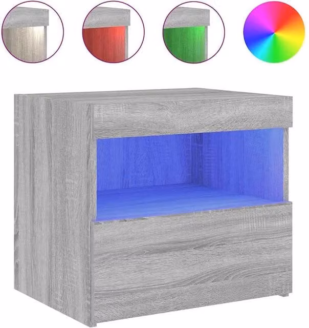 Berkfield Home Modern Bedside Cabinet with Integrated LED Lights in Grey Sonoma, W/D/H: 50 x 40 x 45 cm – 1