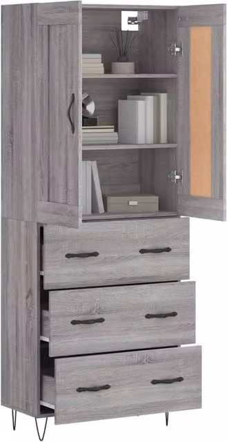 Berkfield Home Grey Sonoma Highboard with Hinged Doors and Internal Shelves, W/D/H: 69.5 x 34 x 180 cm – 1