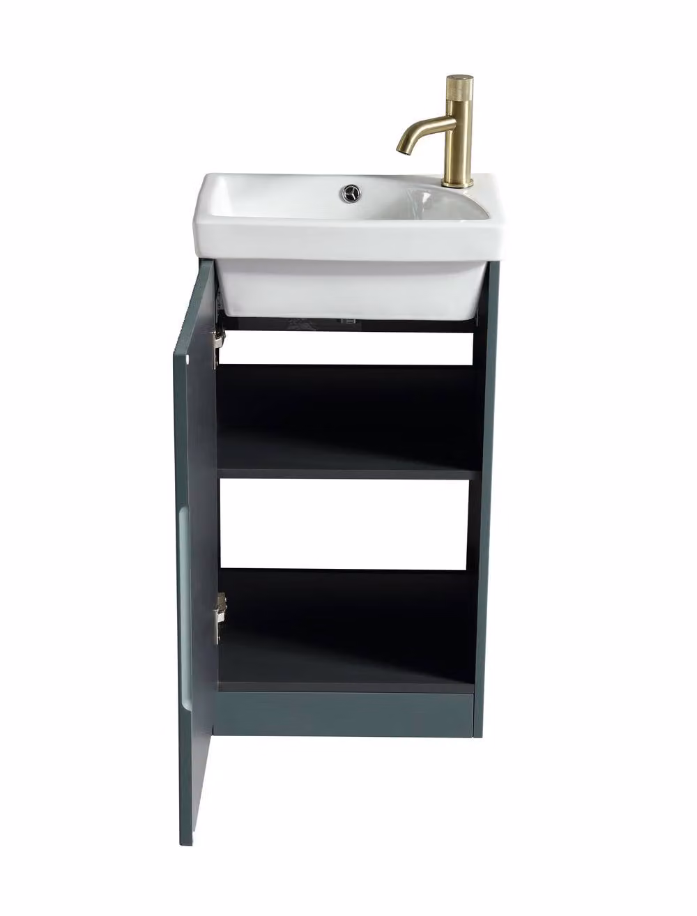 Bathroom Kingdom Flauto Smoked Sage Cloakroom Basin Vanity in Dark Green, W: 45 cm – 3