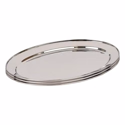 Argon Tableware Oval Stainless Steel Serving Platters, Silver, Pack of 3, W: 50 cm, D: 35 cm