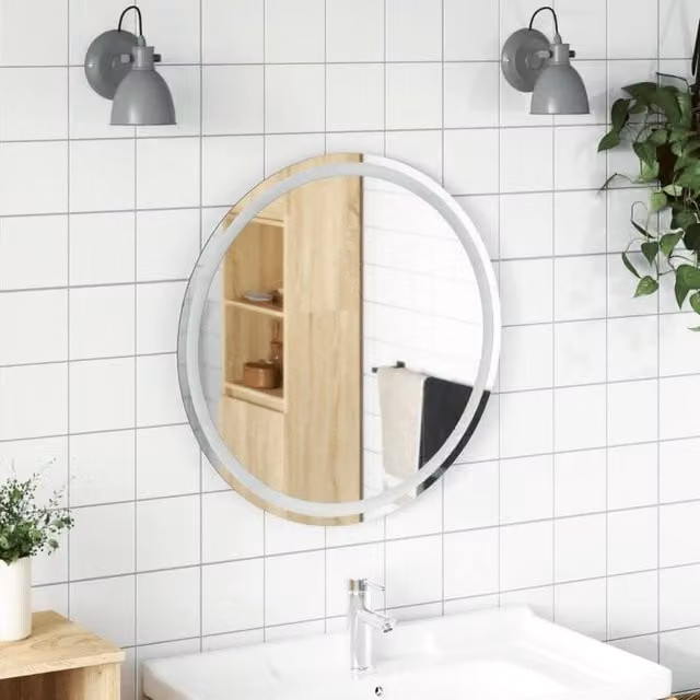 Berkfield Home Round LED Bathroom Mirror in Clear, Diameter: 70 cm