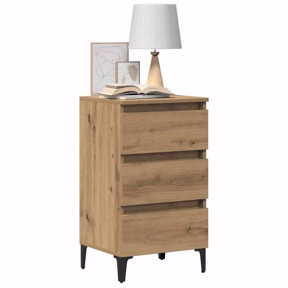Berkfield Home Classic Bed Cabinet in Artisan Oak and Brown with Metal Legs, W/D/H: 40 x 35 x 69 cm – 2
