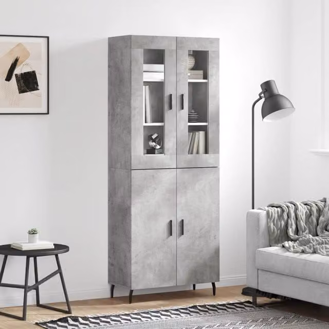 Berkfield Home Industrial Highboard in Concrete Grey with Glass Doors, W/D/H: 69.5 x 34 x 180 cm – 1