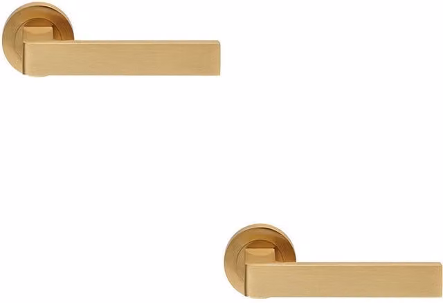 Loops 2x Pair Straight Square Handle on Round Rose Concealed Fix in Satin Brass