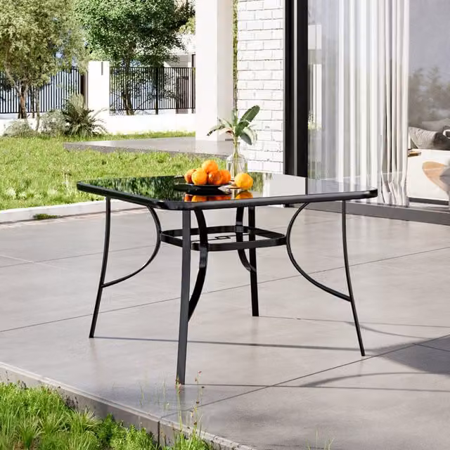 Breeins Modern Rectangular Black Tempered Glass Garden Table W: 105 cm, D: 72 cm, H: 72 cm
