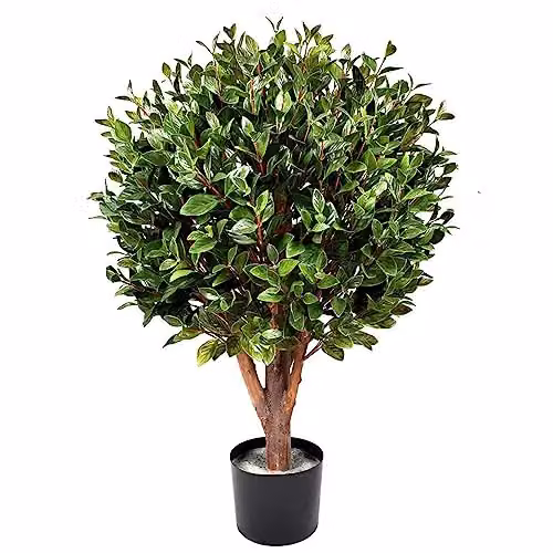 UV Protected Green and Black Artificial Topiary Tabletop Tree