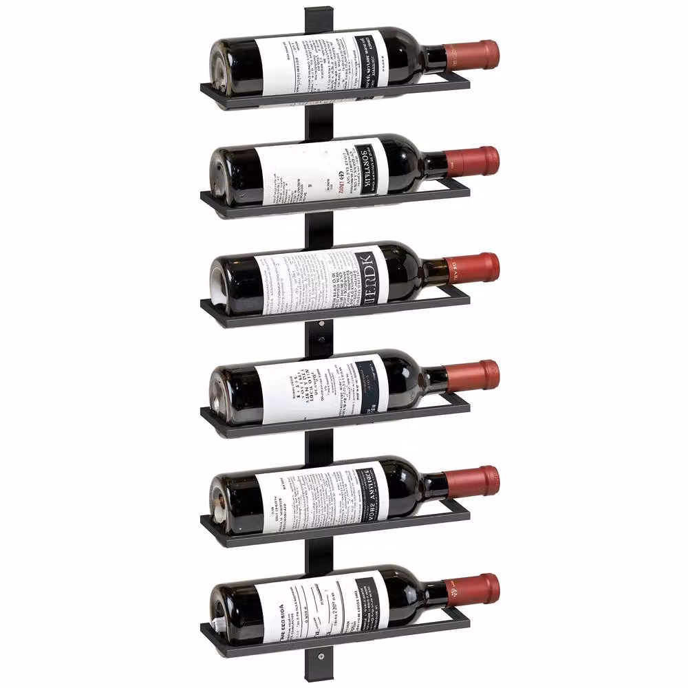 HOMCOM Matt Black Metal Wall Mounted Wine Rack for 6 Bottles – 2