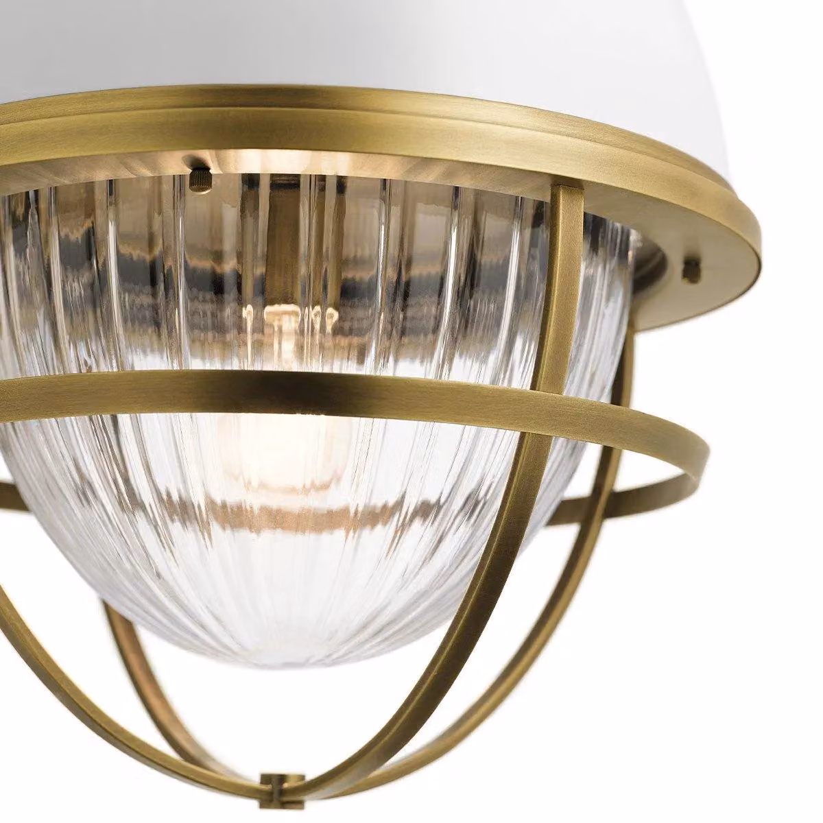 Kichler Tollis Globe Pendant Ceiling Light in Brass and White with Transparent Glass – 2
