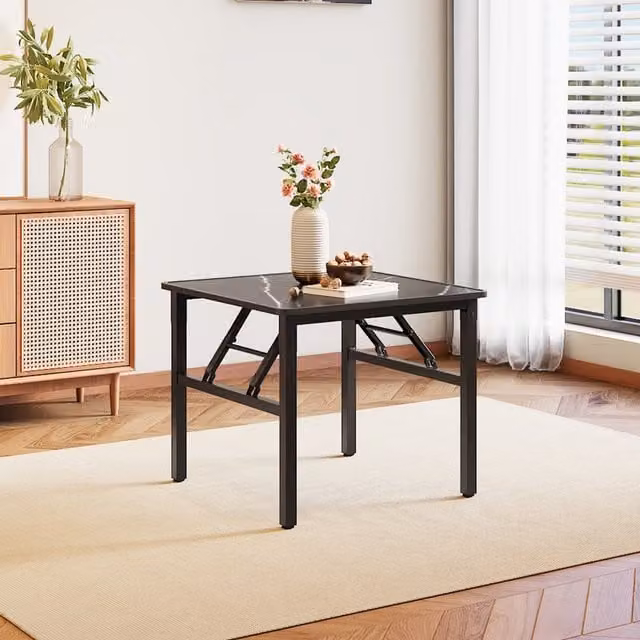 Livingandhome Modern Square Foldable Dining Table with Metal X-Frame Legs in Black, W/D: 60 x 60 cm