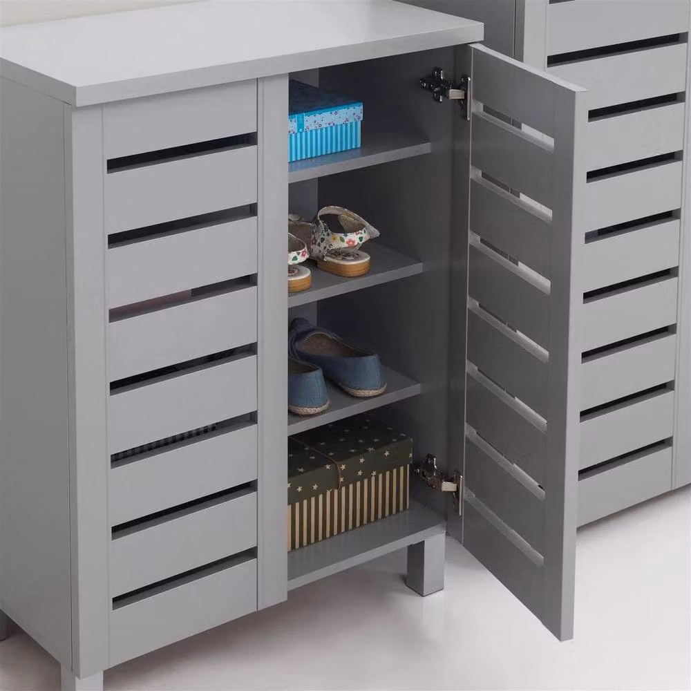 KORVIXA Light Grey 2-Door Wooden Shoe Cabinet with Internal Shelves, W: 100 cm, H: 87.2 cm, D: 33 cm – 3