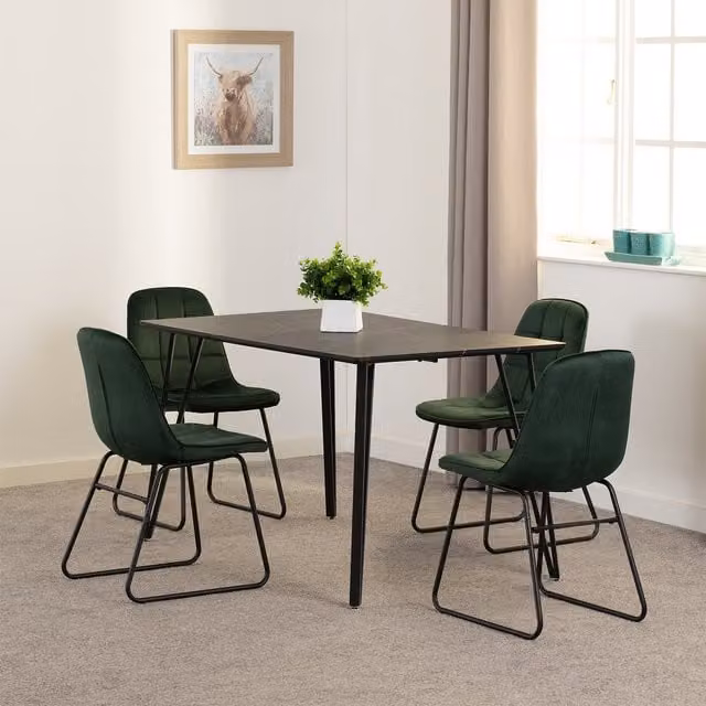 Seconique Marlow and Lukas Dining Set with Black Marble Effect Table and Emerald Green Velvet Chairs