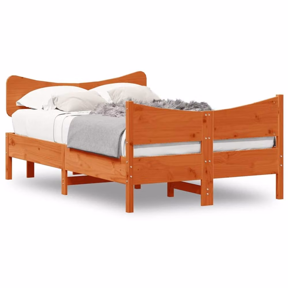 Berkfield Home Beautiful Solid Wood Pine Bed Frame in Waxed Brown, W/D/H: 120 x 200 x 81 cm – 3