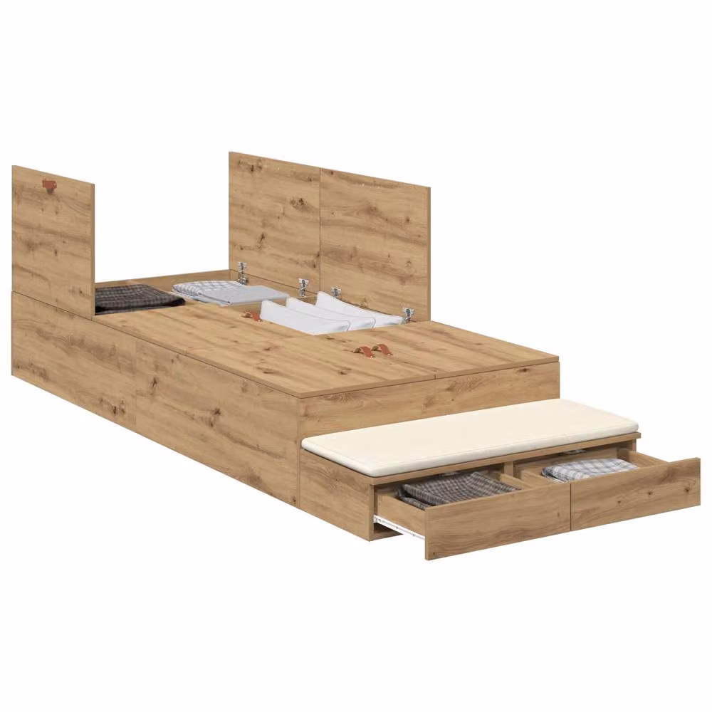 Berkfield Home Artisan Oak Storage Bed Frame with Drawers, Brown, W/D/H: 236.5 x 100 x 31.5 cm – 2