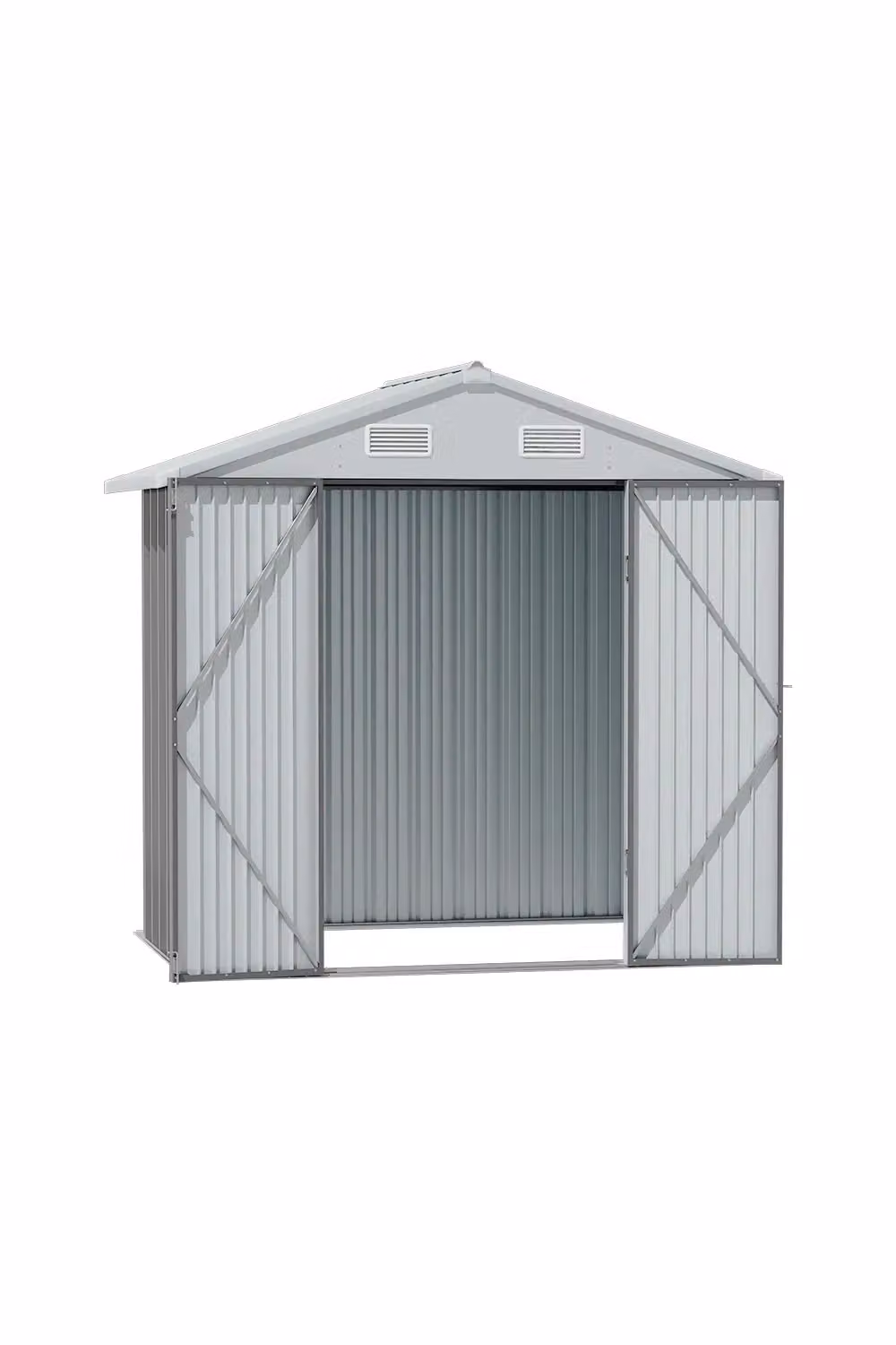 Living and Home Grey Apex Metal Garden Storage Shed with Double Doors, W: 182.88 cm, D: 121.92 cm, H: 188.2 cm – 2