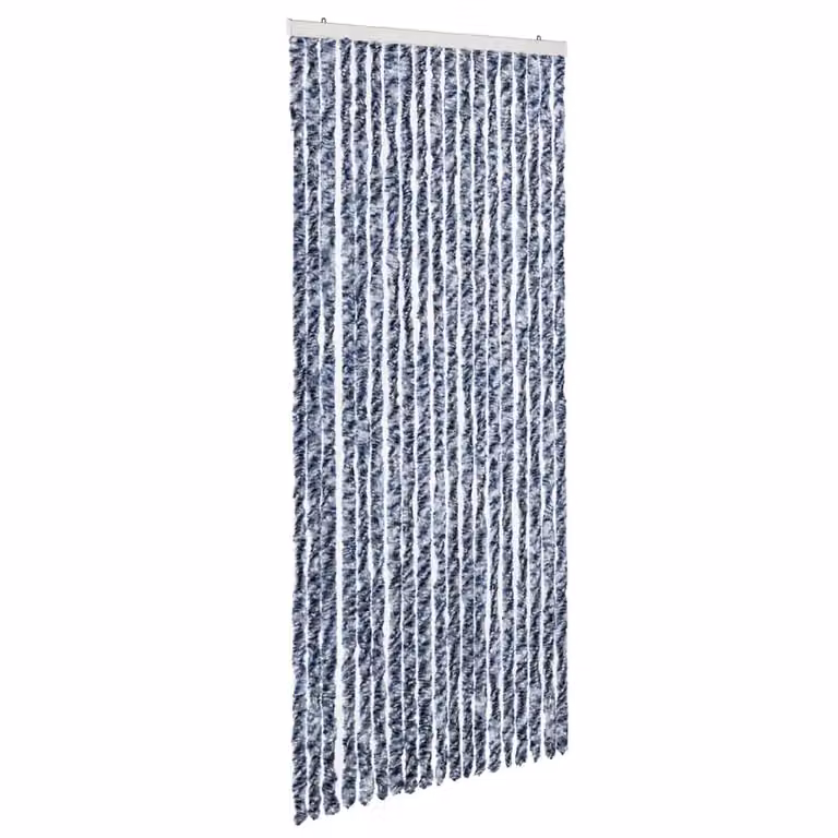 Berkfield Home Striped Chenille Insect Curtain in Blue, White and Silver, W: 56 cm, H: 185 cm