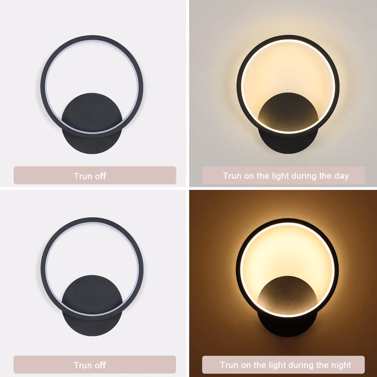 Pheashine Modern Black Round LED Wall Light, 12W 3000K Warm White Aluminium Sconce, Diameter: 23 cm – 3