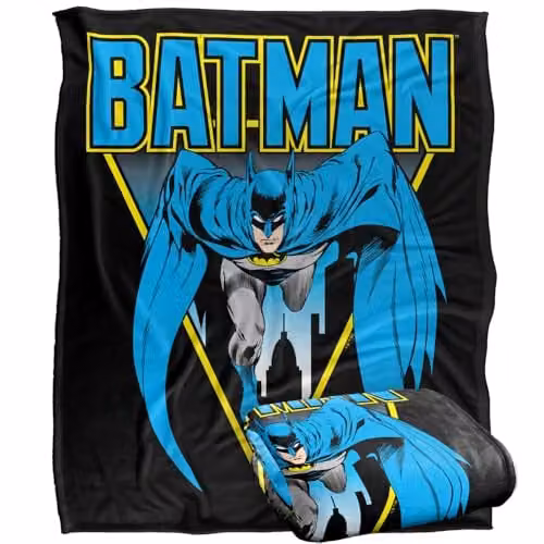 Warner Bros. Batman Leaping Over Gotham Super Soft Silky Touch Fleece Throw Blanket, Multicolour, W: 152 cm, D: 127 cm