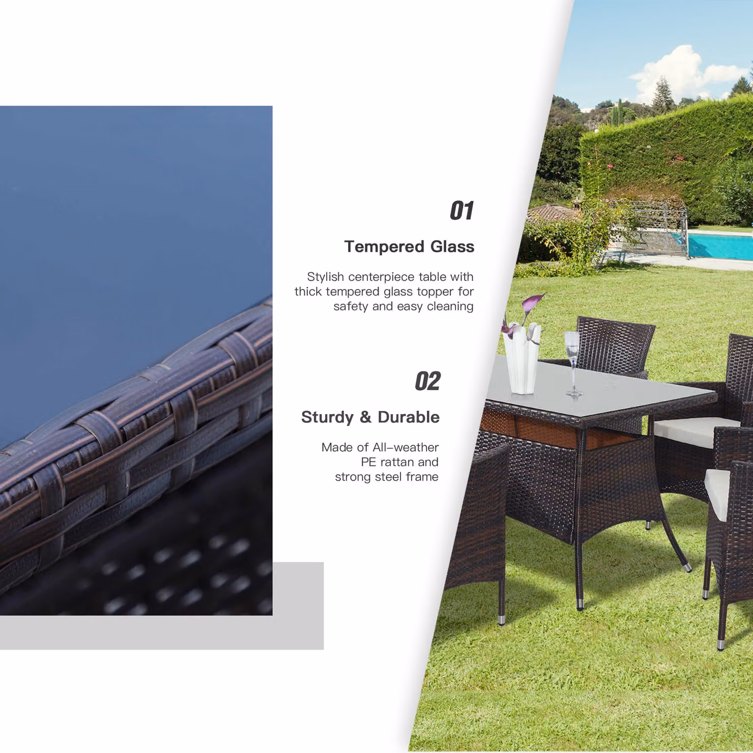 Outsunny 7-Piece Rattan Garden Furniture Dining Set in Brown and Black – 5