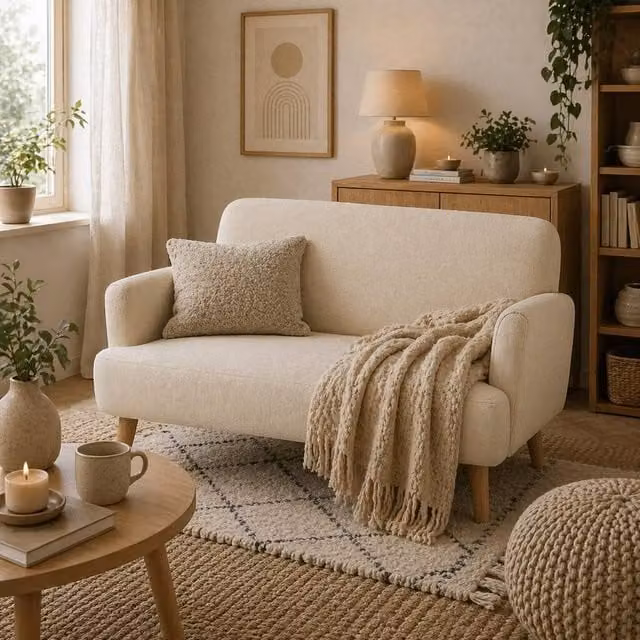 Wyld Haus Zipato 2 Seater Loveseat in Cream Velvet with Extra Thick Padded Seat