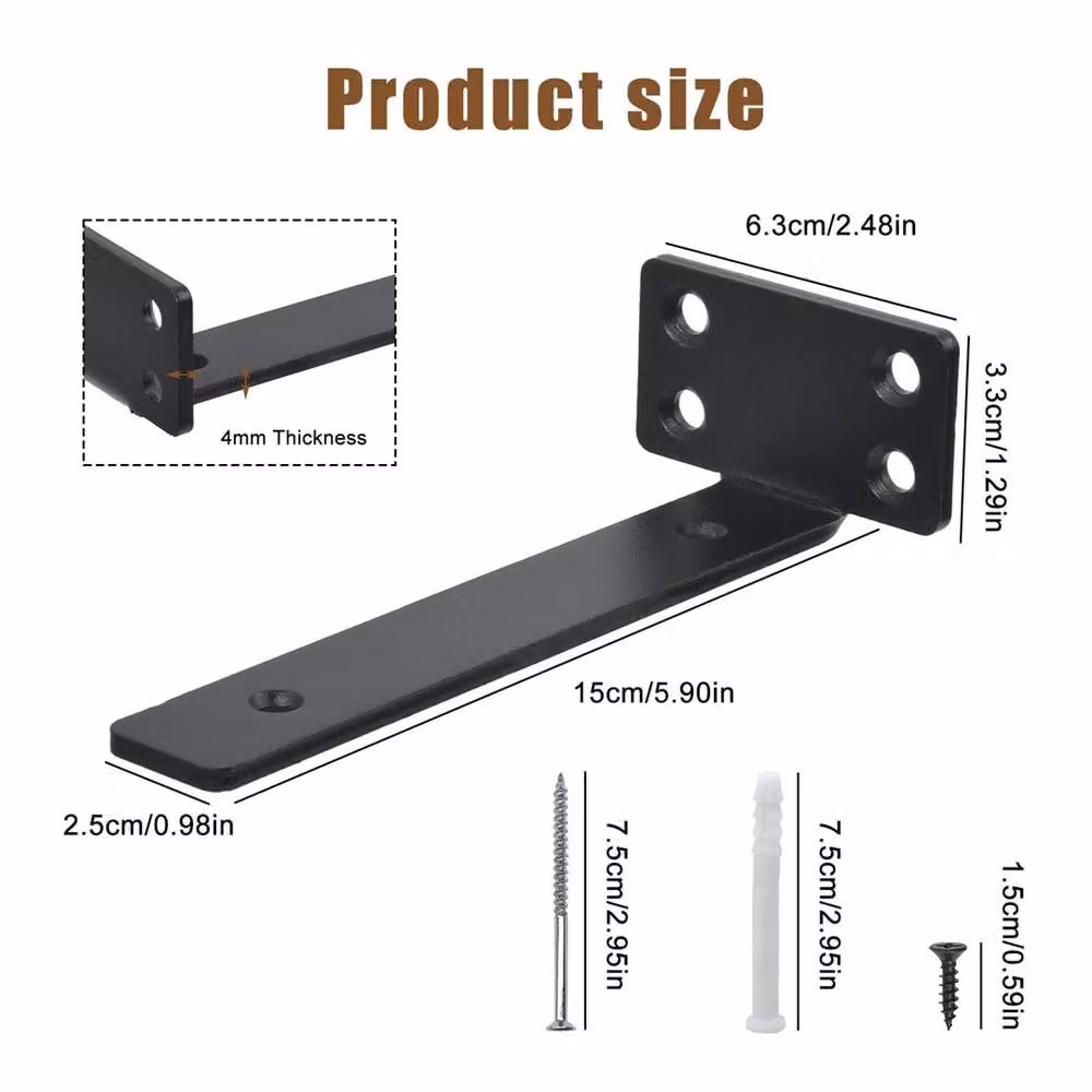Nordara 6 Pack Heavy Duty Matt Black Steel Floating Shelf Brackets, 15 cm – 2