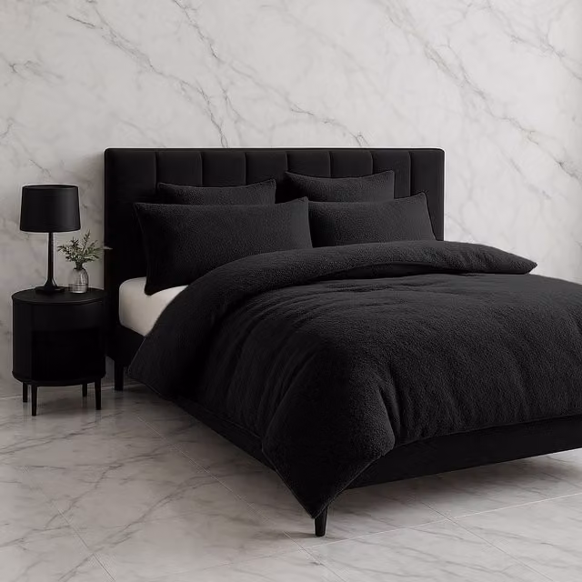 Home Sweet Home UK Teddy Bear Fleece Duvet Cover and Pillowcase Set in Black, Single Size (90 x 200 cm) – 1