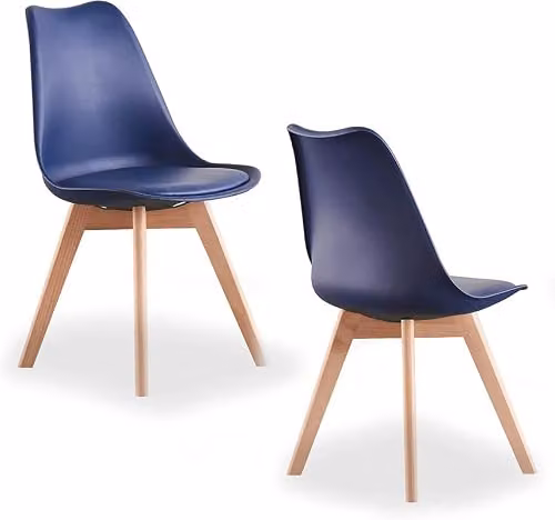 Life Interiors Set of 2 Lorenzo Scandinavian Dining Chairs with Blue Synthetic Leather Cushions and Beech Wood Legs – 2