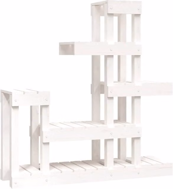 Berkfield Home White Solid Pine Wood Plant Stand, W/D/H: 92 x 25 x 97 cm