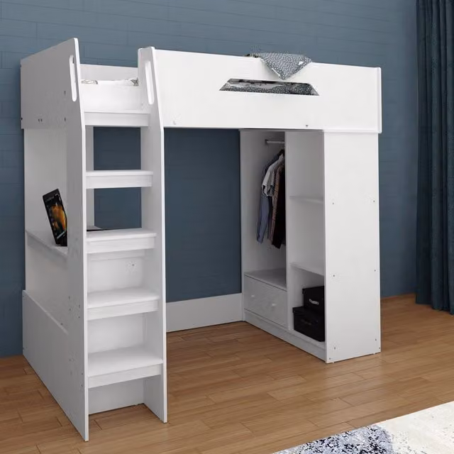 Kidsaw Ltd White High Sleeper Single Bed with Desk, Storage Drawers and Stairs W/D/H: 90 x 200 cm – 1