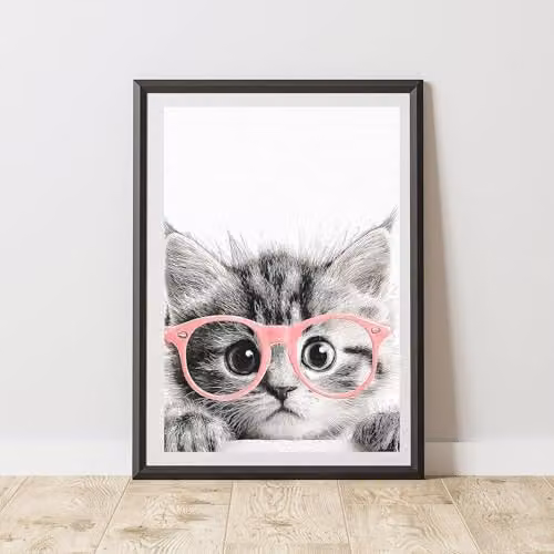 60 Second Makeover Kitten Pink Glasses Print Paper Poster in Pink and Black, A3